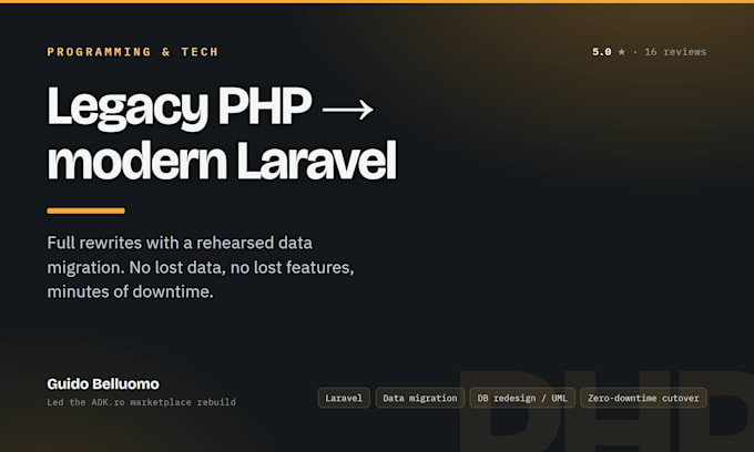 migrate your legacy PHP project to a modern laravel rewrite