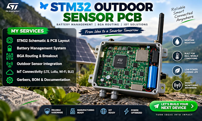 do stm32 outdoor sensor pcb, battery management, bga routing and iot