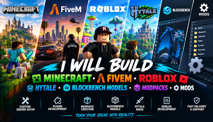build minecraft fivem server plugin modpack blockbench models hytale mod roblox