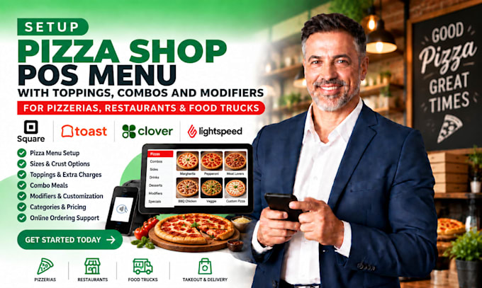 setup pizza pos menu with toppings, combos and modifiers