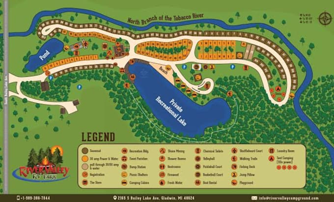 create a campground map, rv park map, resort map and holiday park site plan