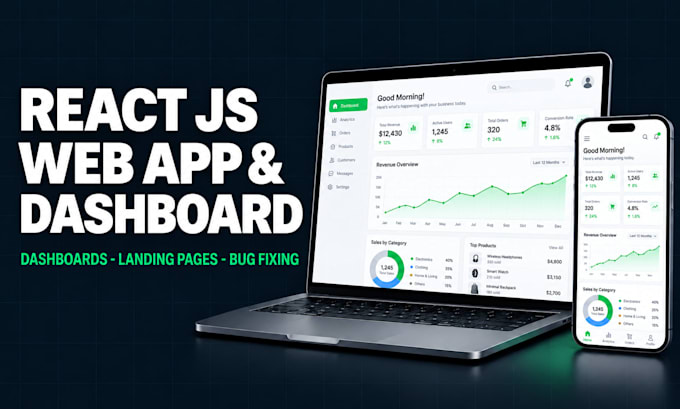 build a responsive react js web app dashboard or landing page