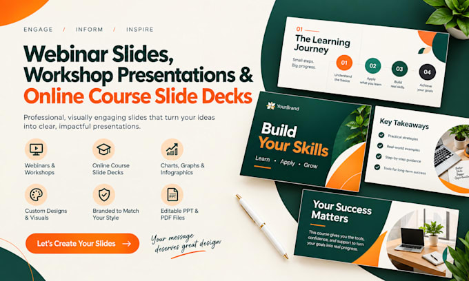design webinar slides, workshop presentations, online course slide decks