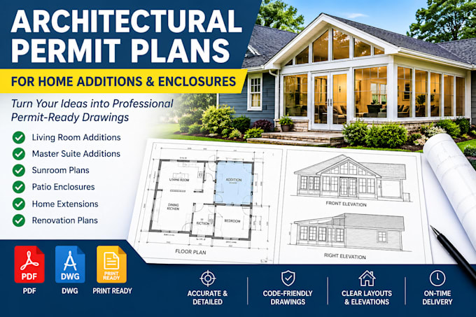 create professional architectural permit plans home additions enc