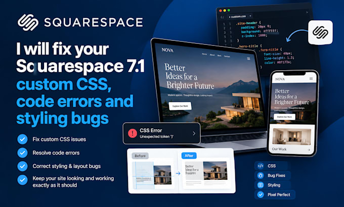 squarespace custom CSS, code errors and stylying bugs