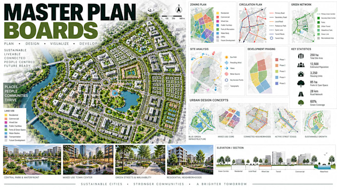 design master plan boards urban development presentation layouts