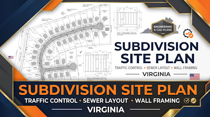 subdivision site plan traffic control sewer layout, wall framing plan virginia