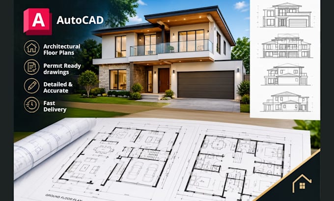 create detailed architectural floor plans, permit ready house plan using autocad
