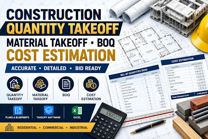 do construction quantity takeoff, material takeoff, boq and cost estimation