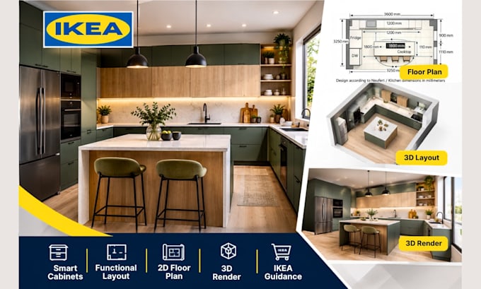 transform your ikea kitchen with smart cabinets layout floor plan and 3d render