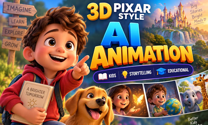 ai animation for kids storytelling and educational cartoon videos 3d pixar style