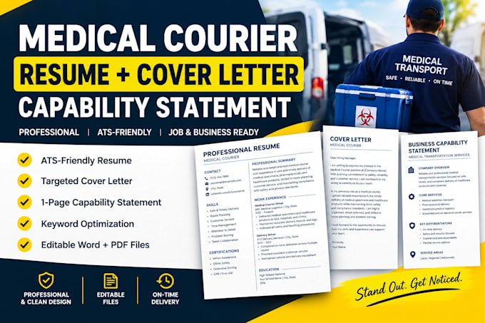 write a medical courier resume, cover letter and capability statement