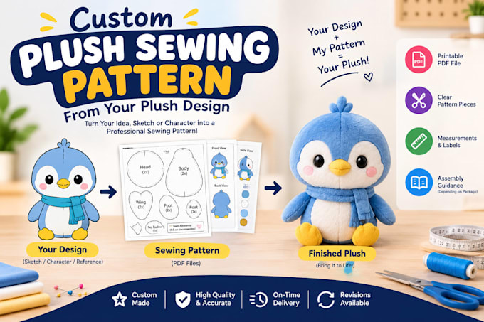 create a custom plush sewing pattern from your plush design
