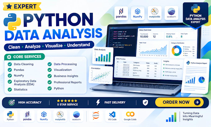 do python data analysis, machine learning, ai, etl, nlp and data visualization