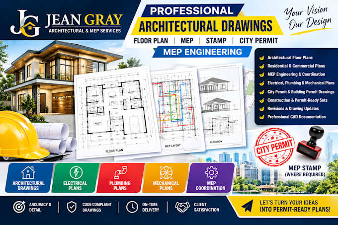 design architectural drawing floor plan mep stamp city permit mep engineering