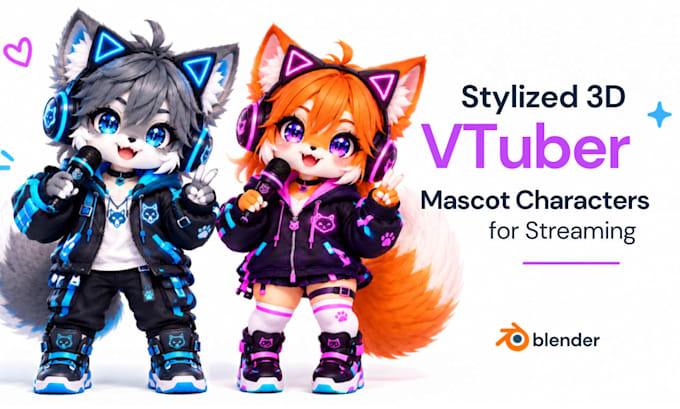 create stylized 3d vtuber mascot characters for streaming in blender