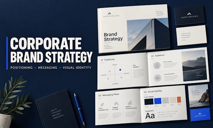 create corporate brand strategy positioning, messaging, and vitual identity