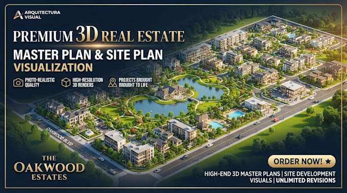 create a premium 3d real estate master plan and site plan visualization