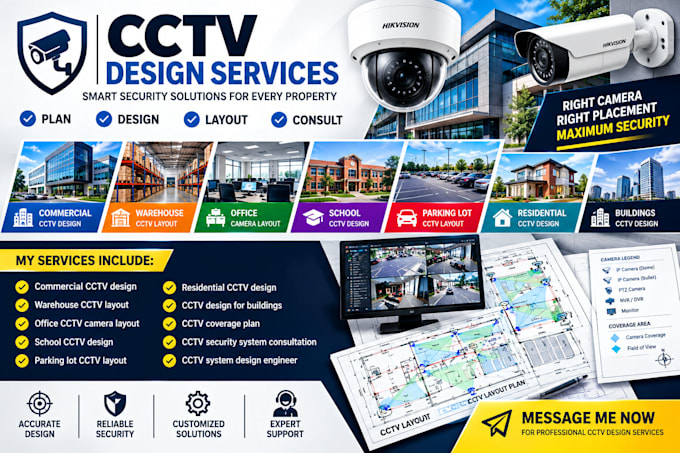 commercial cctv design, warehouse layouts and office camera plans