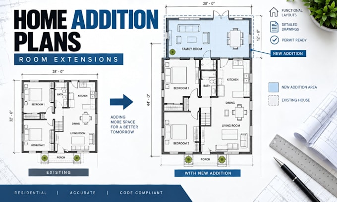 create home addition plans, extension with room addition drawings