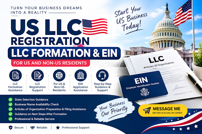 us llc registration  llc formation ein assistance for US non US residence