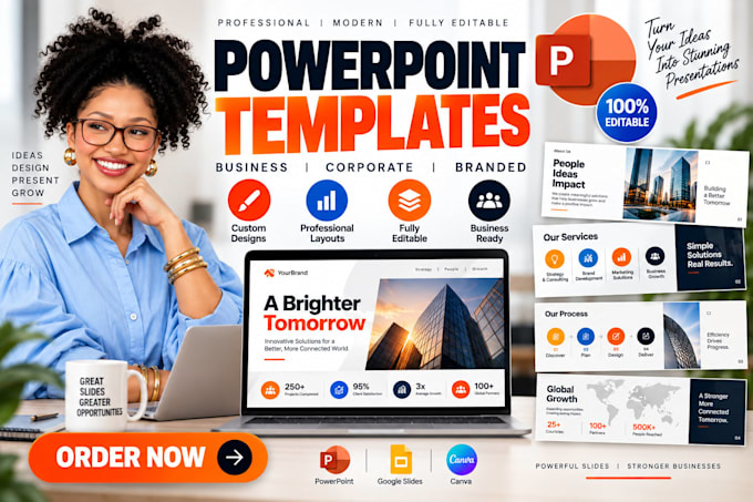 create powerpoint templates, business presentations and branded slide decks