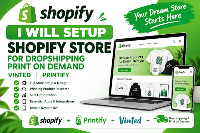 setup shopify store for dropshipping print on demand printify vinted reselling