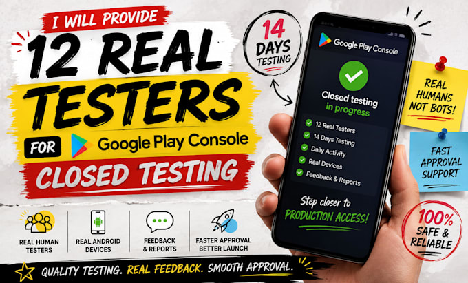 provide 12 testers google play testers android app testing