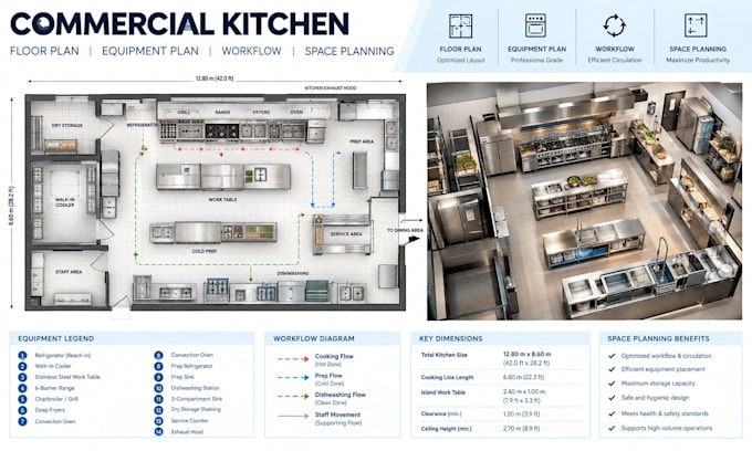 design commercial kitchen layout with restaurant layout and equipment layout