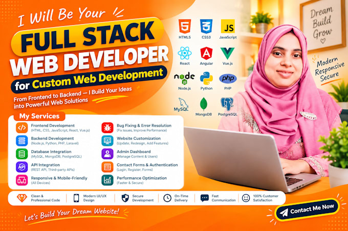 be your full stack developer for custom web development