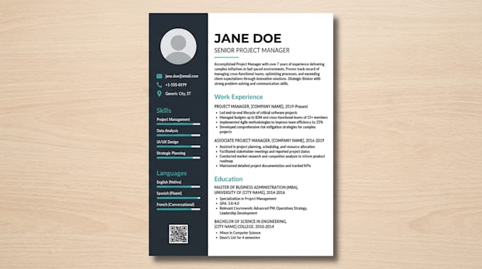 create modern CV with qr code linking to your website