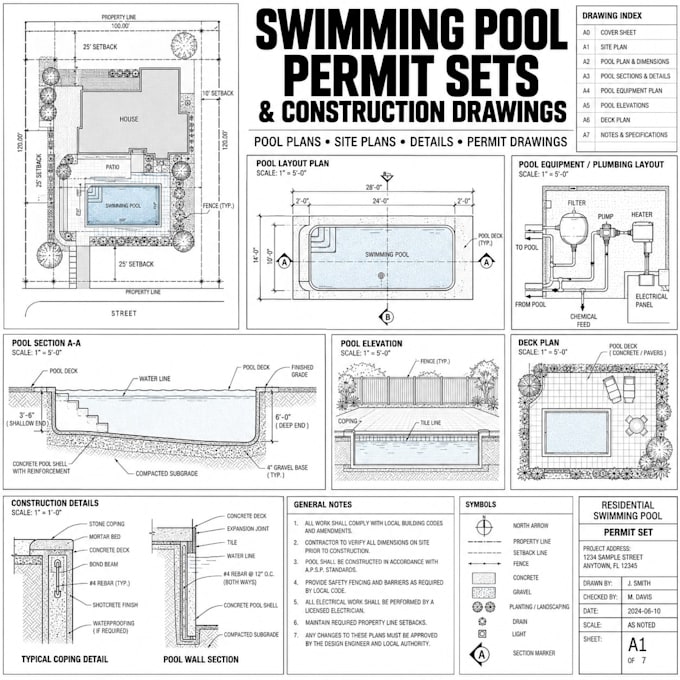 swimming pool permit sets and pool construction drawings