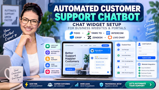 setup automated customer support chat widget businesss web portal chatbot