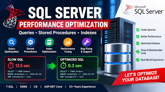 optimize sql server queries, stored procedures and database performance