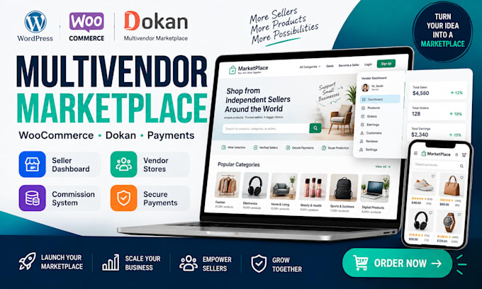 create wordpress multivendor marketplace with woocommerce dokan and payments