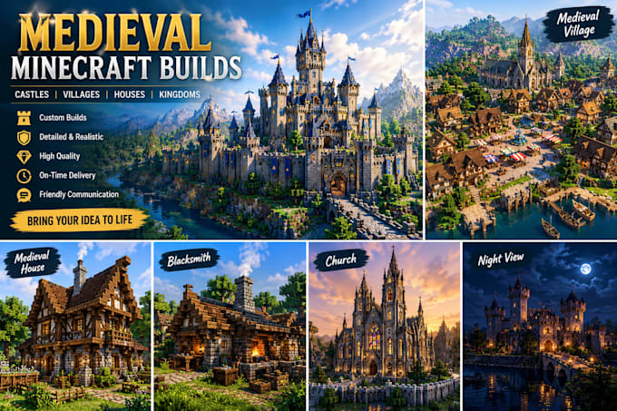 build custom medieval minecraft castles, villages and kingdoms