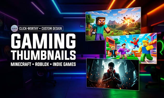 design gaming thumbnails for minecraft thumbnails, roblox thumbnails, indie game