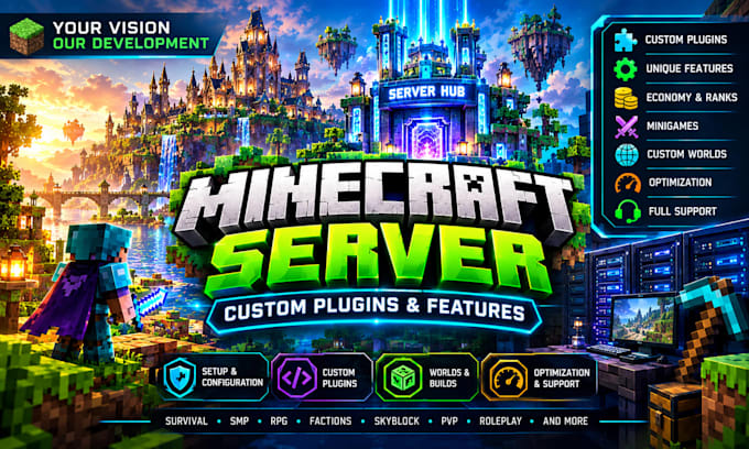 develop an advanced minecraft server with custom plugins and features