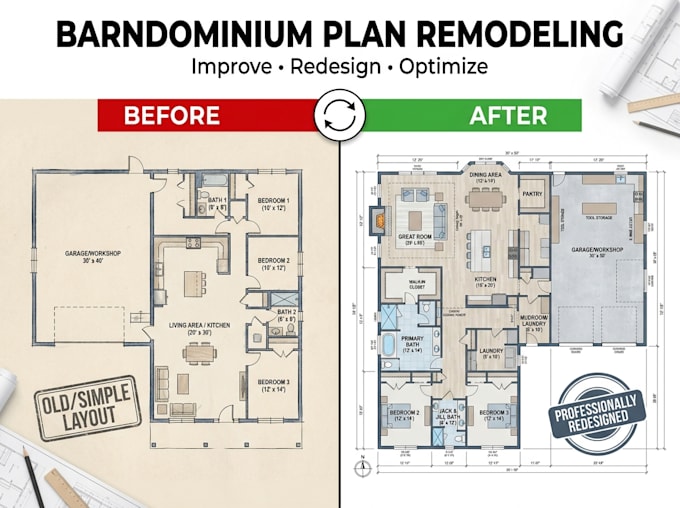 remodel and redesign your existing barndominium floor plan