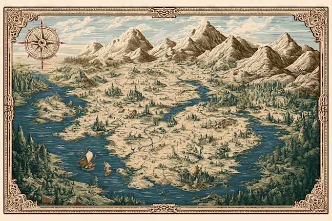 create map illustration, vector map and fantasy map design