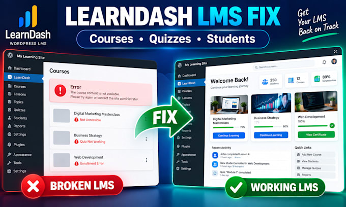 fix learndash lms issues and wordpress course website errors