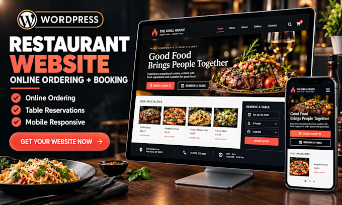 design a restaurant website with online ordering system and table reservations