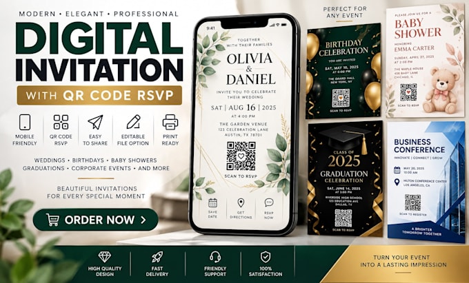 digital invitation qr code rsvp wedding invite mobile event website card designs
