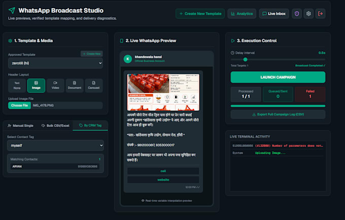 setup a custom whatsapp broadcast CRM and bulk sender using official meta API