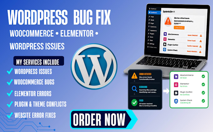 fix wordpress website issues, fix wordpress errors or woocommerce elementor bugs