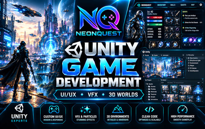 create 3d game UI UX and environment on unity
