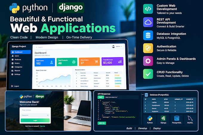 develop python django web applications and rest apis