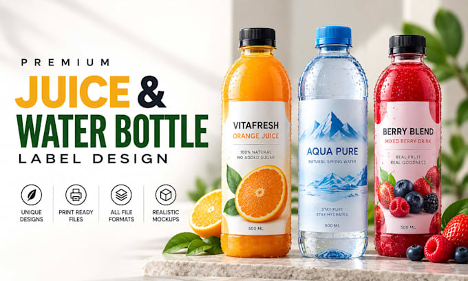 design premium juice and water bottle labels