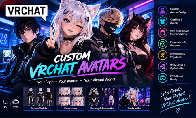 create a custom vrchat avatar, 3d VR avatar, unity setup and customization
