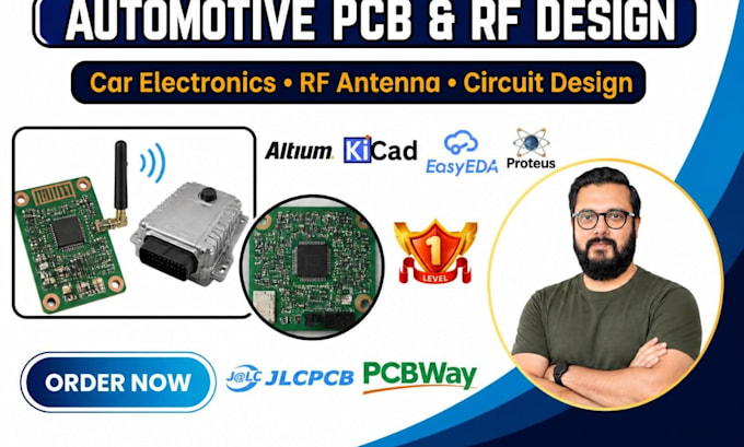 design automotive pcb board, rf antenna circuit, and electronic schematic